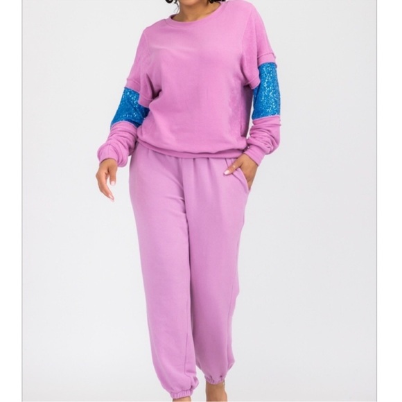 SEQUIN COTTON SPANDEX KNIT JOGGER PANT SET - Picture 2 of 7